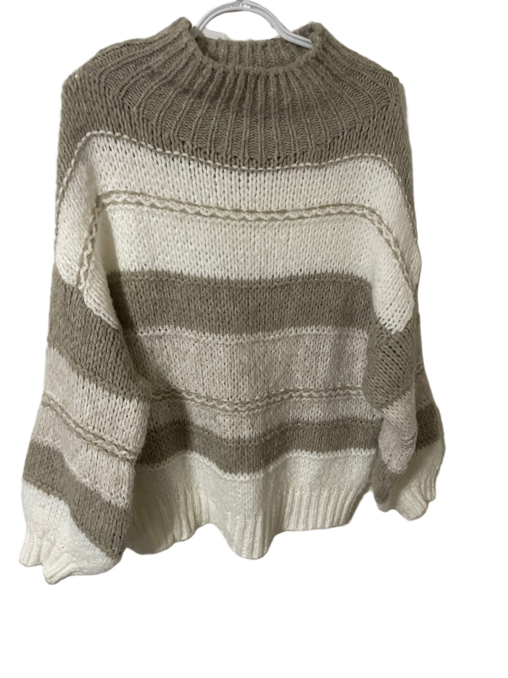 Jessica Laura Funnel Neck Striped Chunky Knit Sweater Size O/S
